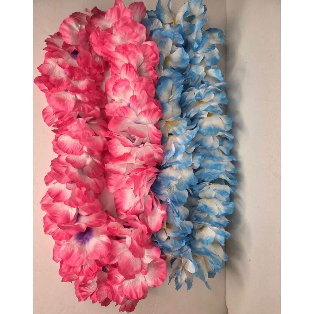 Lot of 2 Tropical Floral Leis Pink and Blue Luau Party Accessories Synthetic